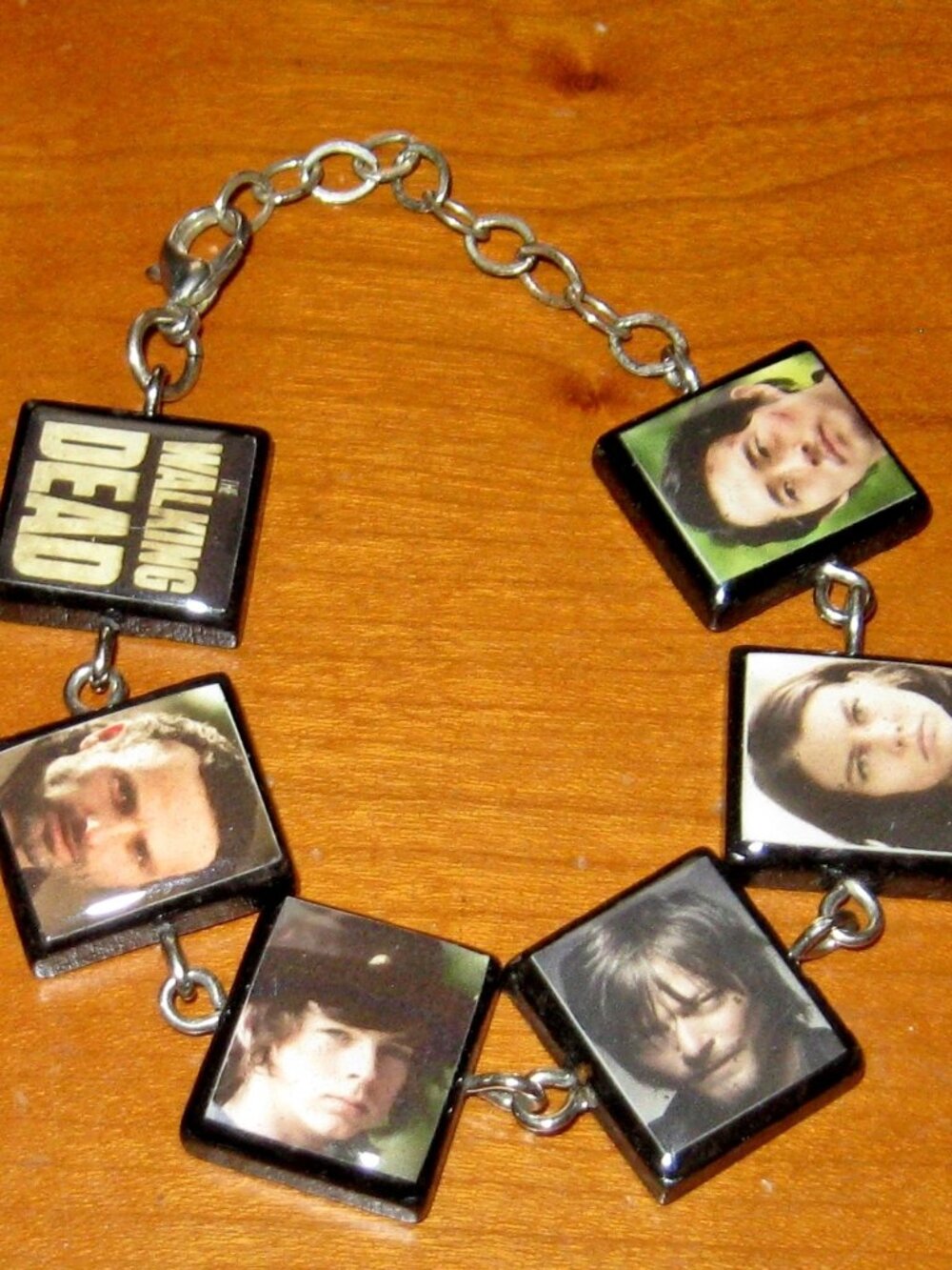 The Walking Dead Bracelet Horror TV Merch Wood Block Main Characters Images